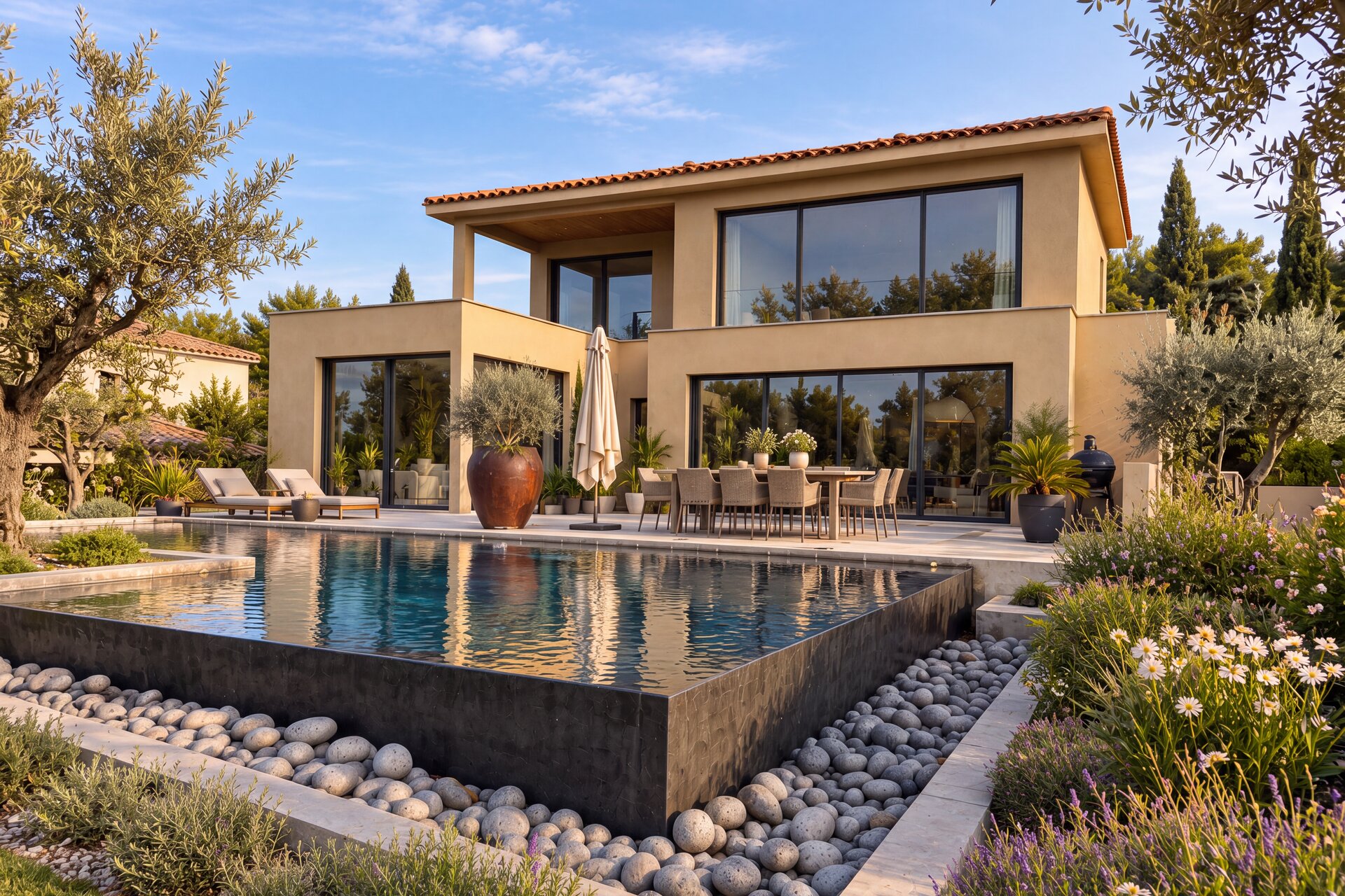 Villa contemporaine livrée, terrasse et piscine